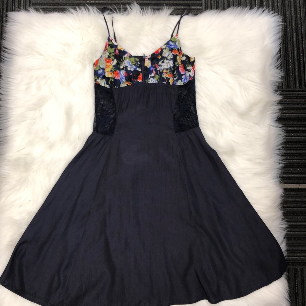 Sugarlips Sz Med Navy and floral flare dress